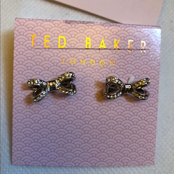 Ted Baker Olitta Silver Tone Mini Opulent Bow Stud Earrings Crystal Accents NWT - Picture 5 of 10